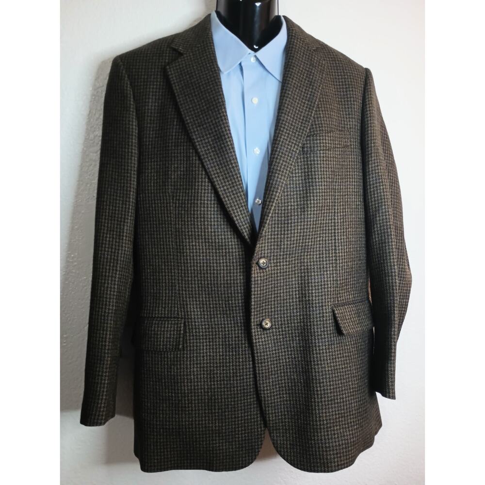 HAROLD POWELL Men's Brown Houndstooth 100% Wool Blazer Made in Italy M004